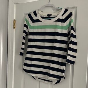 Gap Striped Navy and White Top with Green Accent